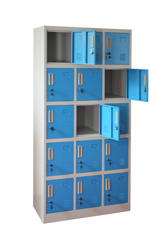 Šatníková skrinka s 15 boxmi 1850 mm x 900 mm x 400 mm - Farba: RAL 7035 sivá