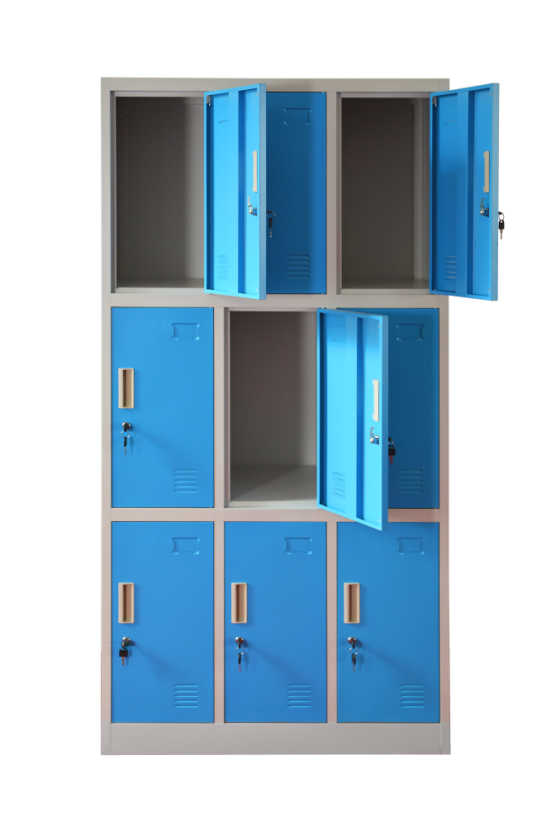 Šatní skříňka s 9 boxy 1850 mm x 900 mm x 400 mm - Barva: RAL 5012 modrá