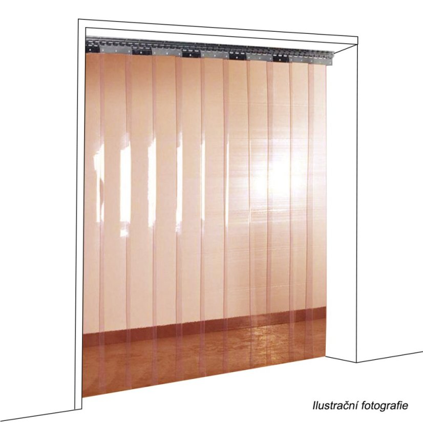 Lamelová clona protiprůvanová s ochranou proti hmyzu, PVC, délka 25 m, šířka 200 mm, tloušťka 3 mm, čirá, hladká, oranžový nádech