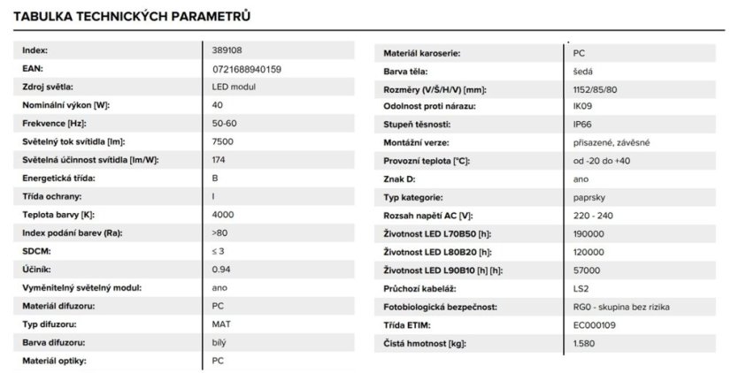 LED průmyslové svítidlo 40 W 7500 lm