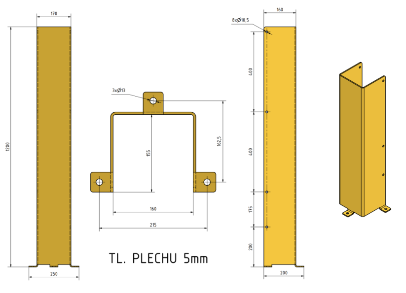 Kovová ochrana sloupů a regálů 1200 mm