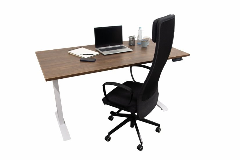 Polohovací stůl dvoumotorový 1600 x 800 mm - Barva desky: ořech, Barva podnože: bílá