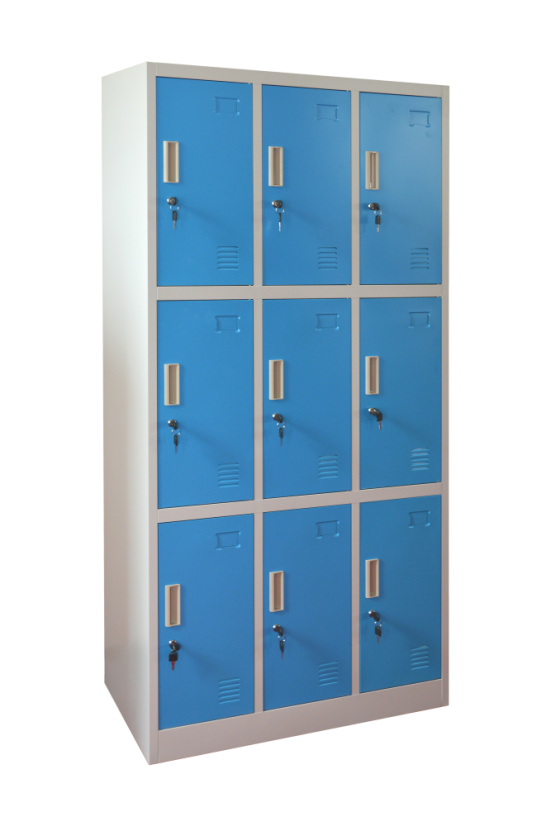 Šatní skříňka s 9 boxy 1850 mm x 900 mm x 400 mm - Barva: RAL 5012 modrá