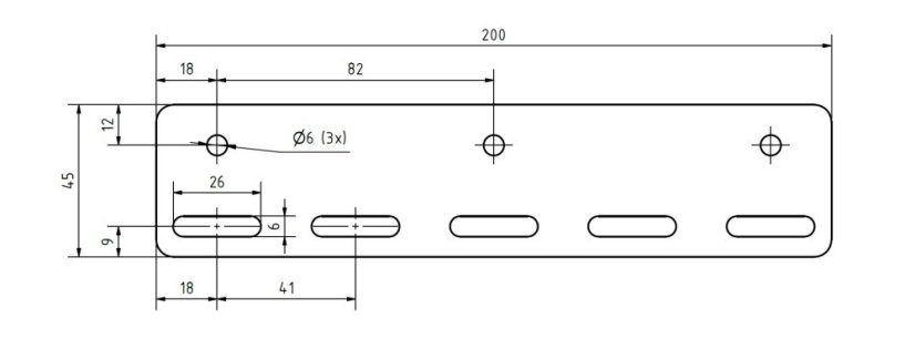 Držák lamelových clon pozinkovaný 200 mm - technický výkres