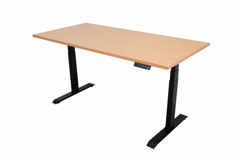 Polohovací stůl dvoumotorový - stolová deska 1400x700x25 mm - Barva desky: Buk, Barva podnože: Černá