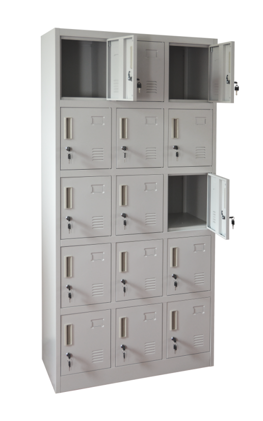 Šatníková skrinka s 15 boxmi 1850 mm x 900 mm x 400 mm - Farba: RAL 7035 sivá