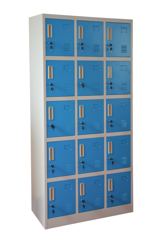 Šatníková skrinka s 15 boxmi 1850 mm x 900 mm x 400 mm - Farba: RAL 7035 sivá