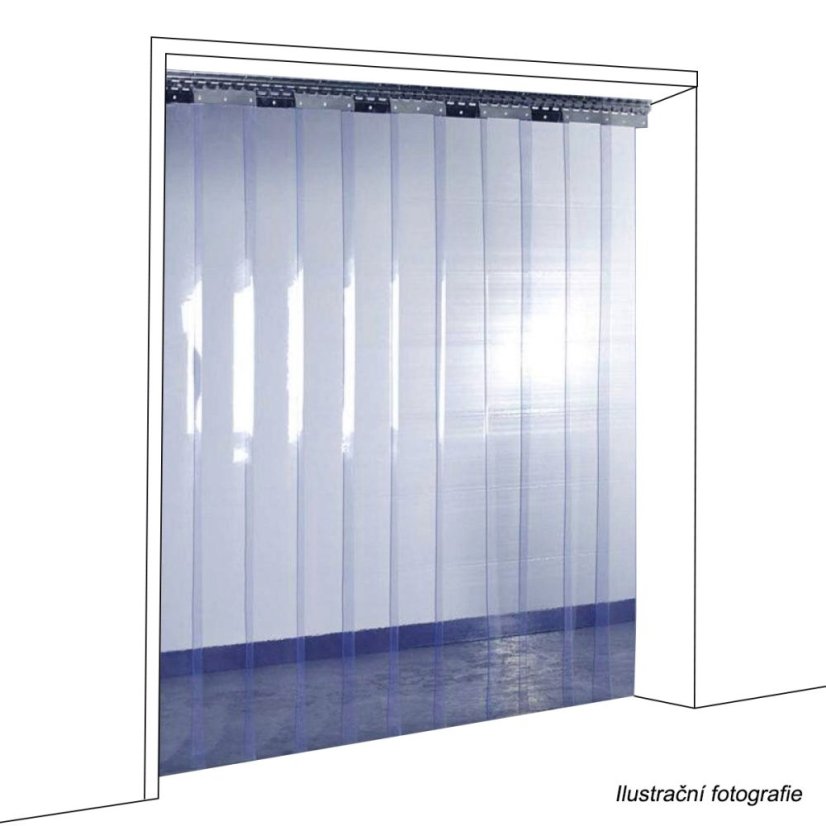 Lamelová clona protiprůvanová, PVC, délka 25 m, šířka 300 mm, tloušťka 3 mm, čirá, hladká, modrý nádech