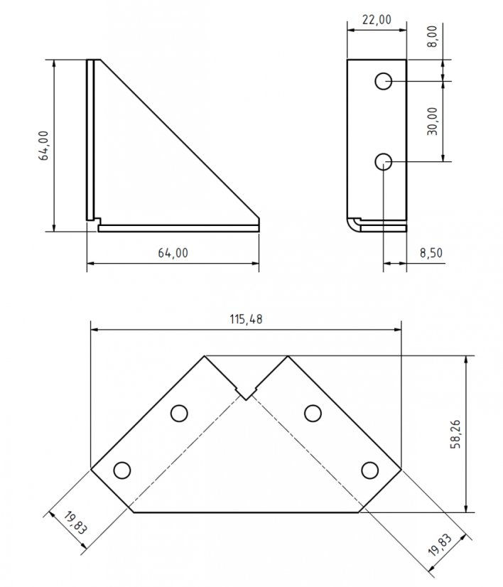 Rohový úhelník 64x64x22 mm