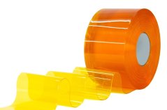 Lamelová clona protiprůvanová s ochranou proti hmyzu, PVC, délka 25 m, šířka 300 mm, tloušťka 3 mm, čirá, hladká, oranžový nádech Lamelová clona protiprůvanová s ochranou proti hmyzu, PVC, délka 25 m, šířka 300 mm, tloušťka 3 mm, čirá, hladká, oranžový nádech