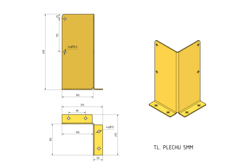 Kovová ochrana rohov a stien 400 mm pruhovaná